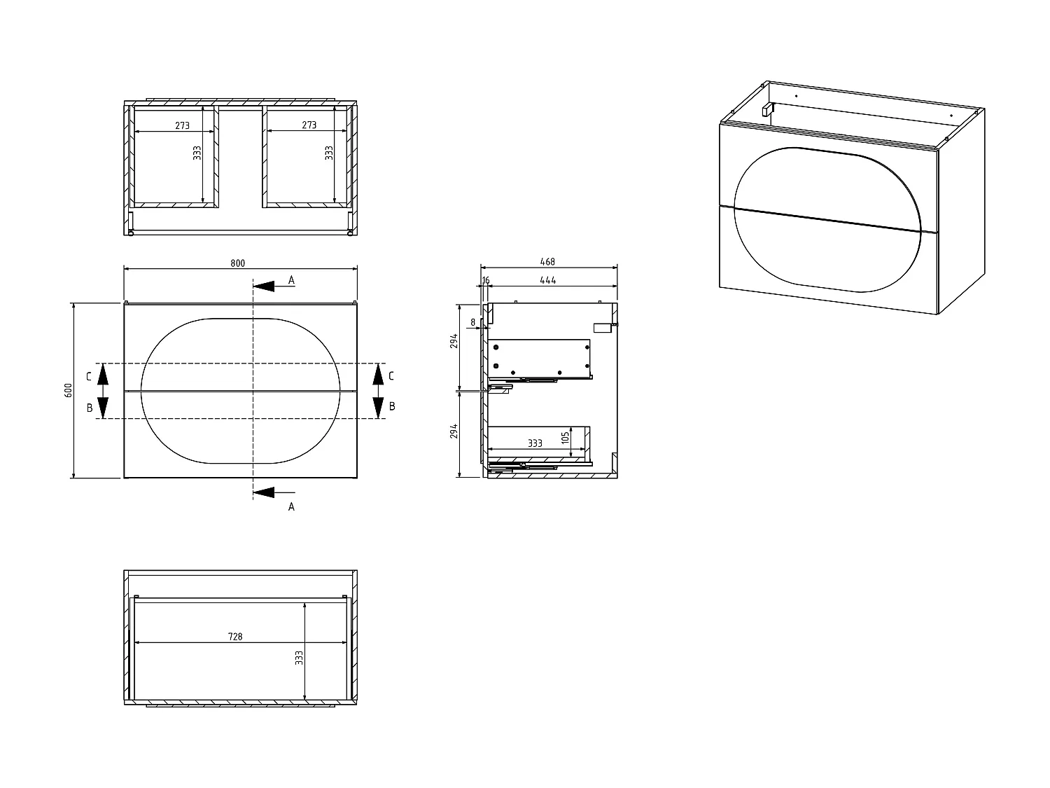 Waschtischunterschrank hängend + Ablage - Grün - 80 cm - VUTOMA