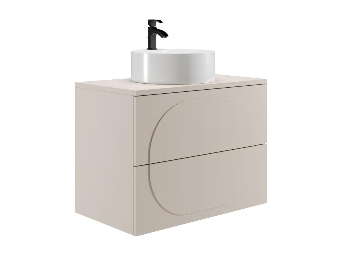 Badmöbel Hängeschrank + Aufsatzwaschbecken rund - Beige - 80 cm - VUTOMA günstig online kaufen