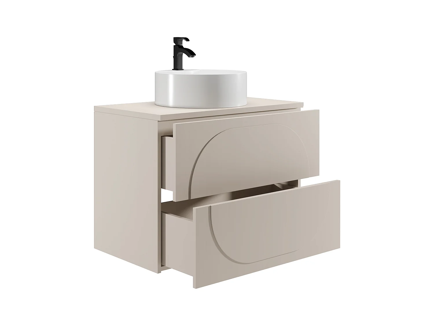 Meuble de salle de bain suspendu avec vasque à poser ronde - Beige - 80 cm - VUTOMA
