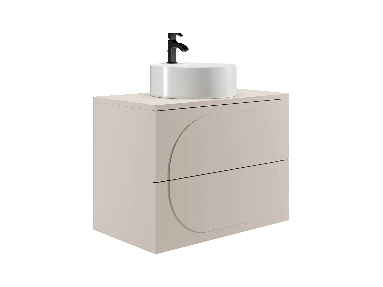 Vegghengt baderomsmøbel med rund benkeservant - Beige - 80 cm - VUTOMA