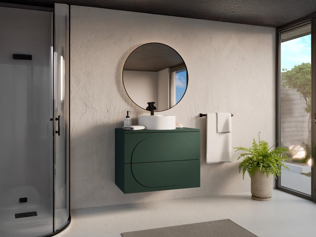 Badmöbelset Hängeschrank + Aufsatzwaschbecken rund - Grün - 80 cm - VUTOMA günstig online kaufen