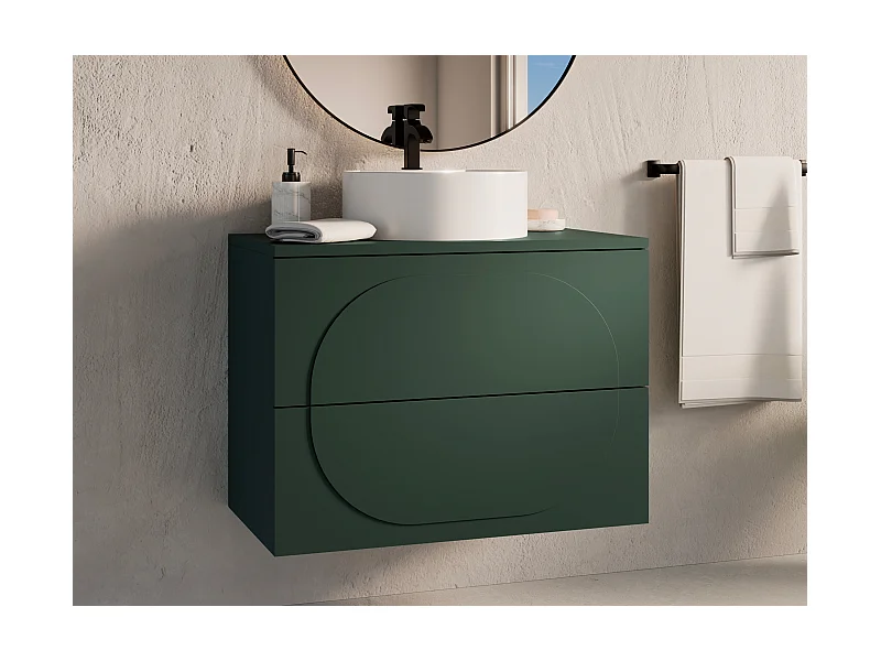 Badmöbelset Hängeschrank + Aufsatzwaschbecken rund - Grün - 80 cm - VUTOMA