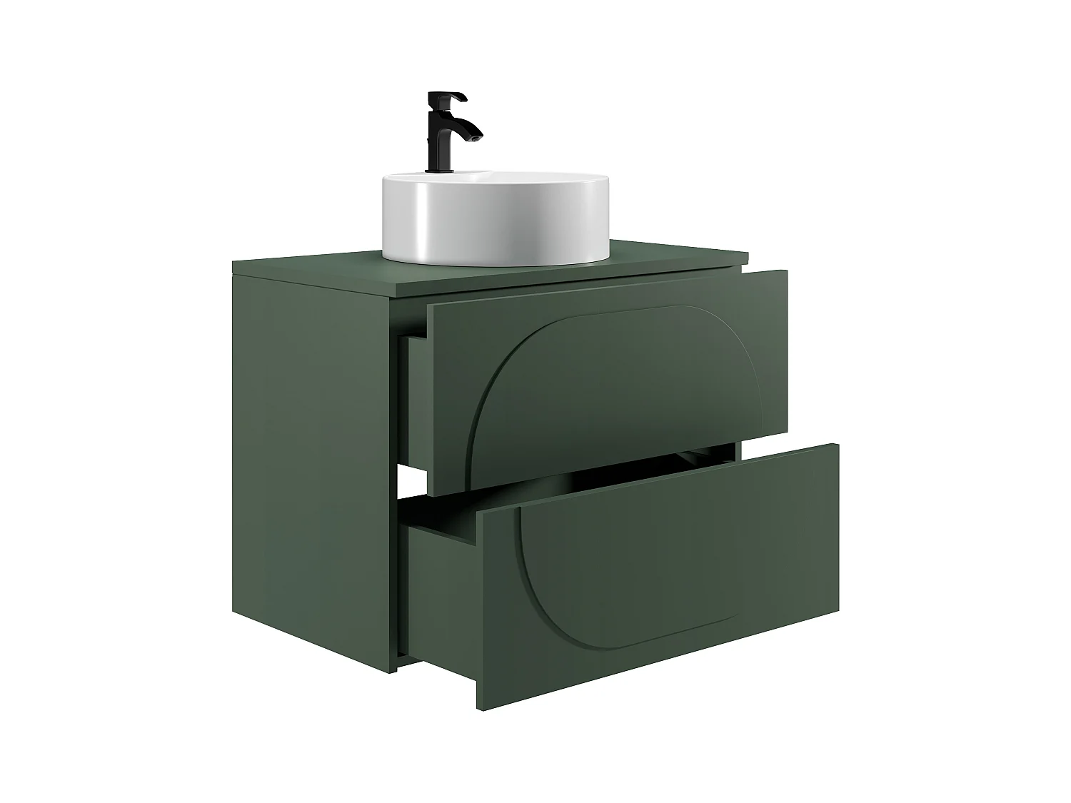 Meuble de salle de bain suspendu avec vasque à poser ronde - Vert - 80 cm - VUTOMA