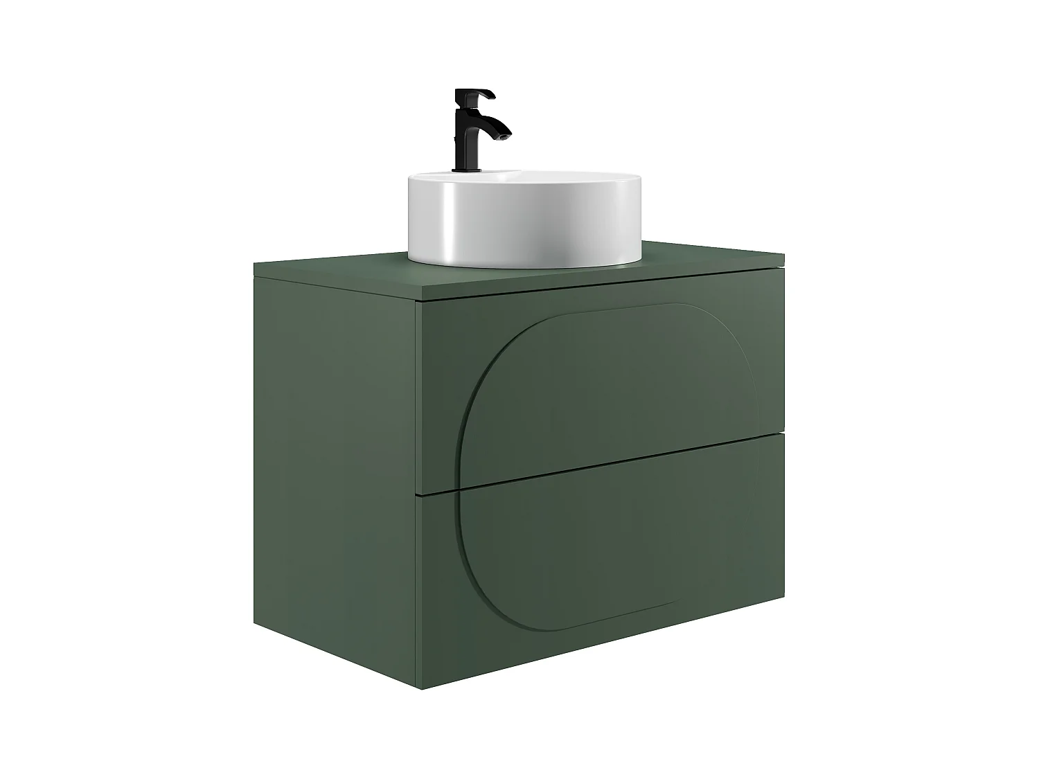 Meuble de salle de bain suspendu avec vasque à poser ronde - Vert - 80 cm - VUTOMA