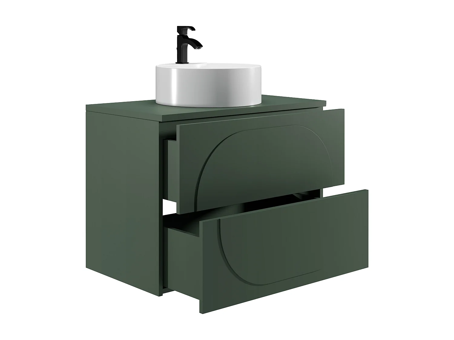 Meuble de salle de bain suspendu avec vasque à poser ronde - Vert - 80 cm - VUTOMA