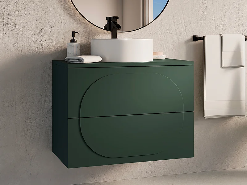 Móvel de casa de banho suspenso com lavatório redondo - Verde - 80 cm - VUTOMA