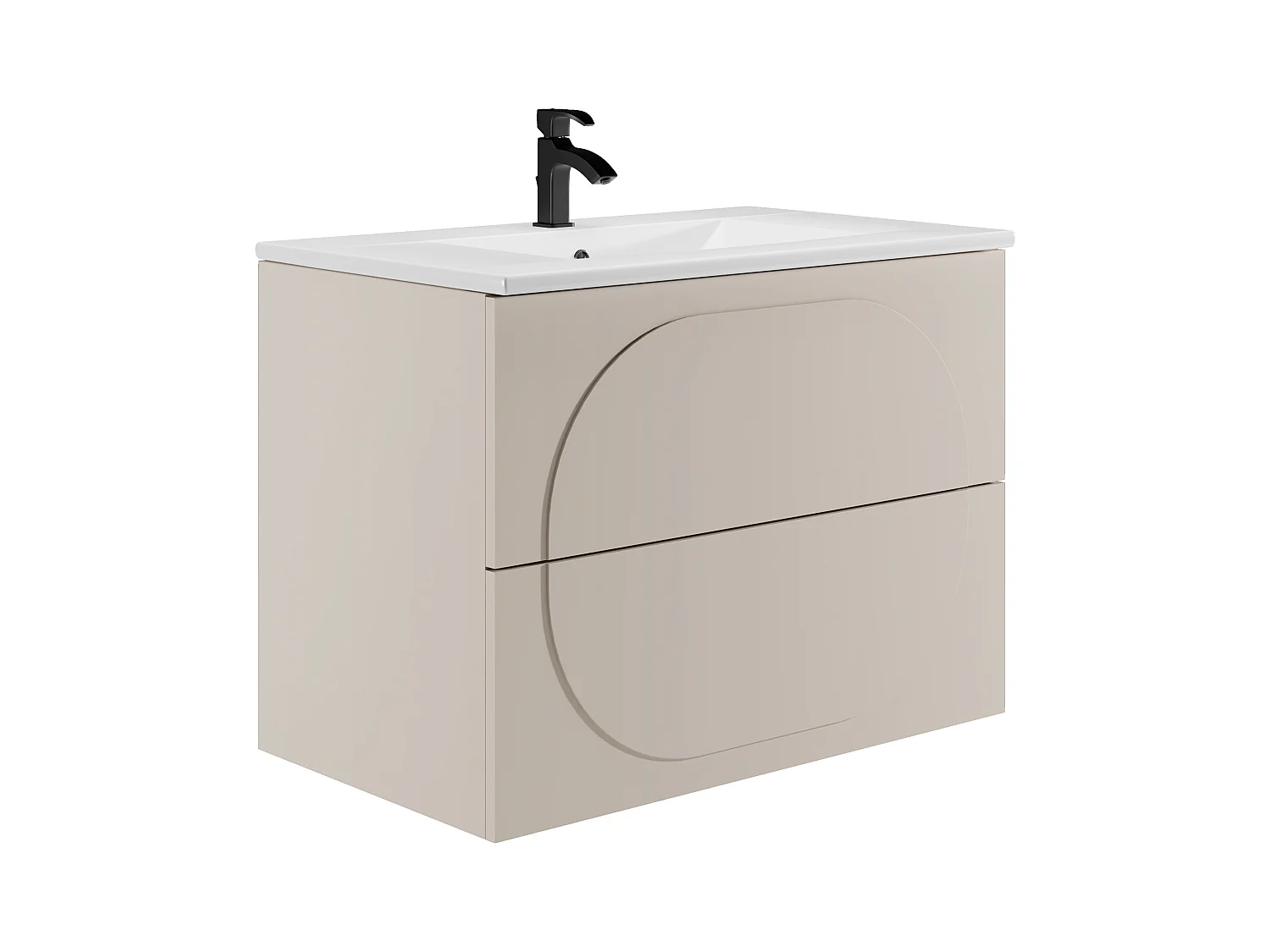 Meuble de salle de bain suspendu avec vasque à encastrer - Beige - 80 cm - VUTOMA