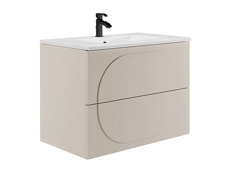 Upphängt badrumsskåp med infälld handfat - Beige - 80 cm - VUTOMA