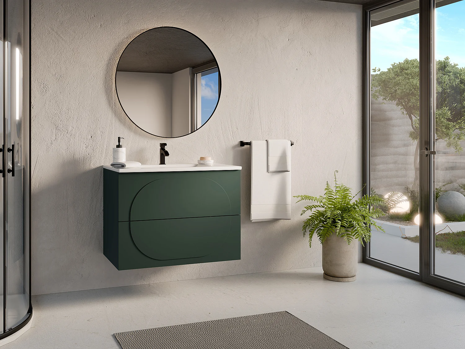 Mueble de baño suspendido con lavabo empotrado - Verde - 80 cm - VUTOMA