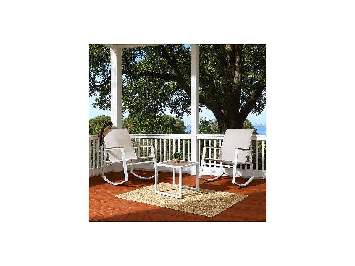 Salon de jardin 2 places – 2 fauteuils à bascule + table basse – Résine tressée – Capri