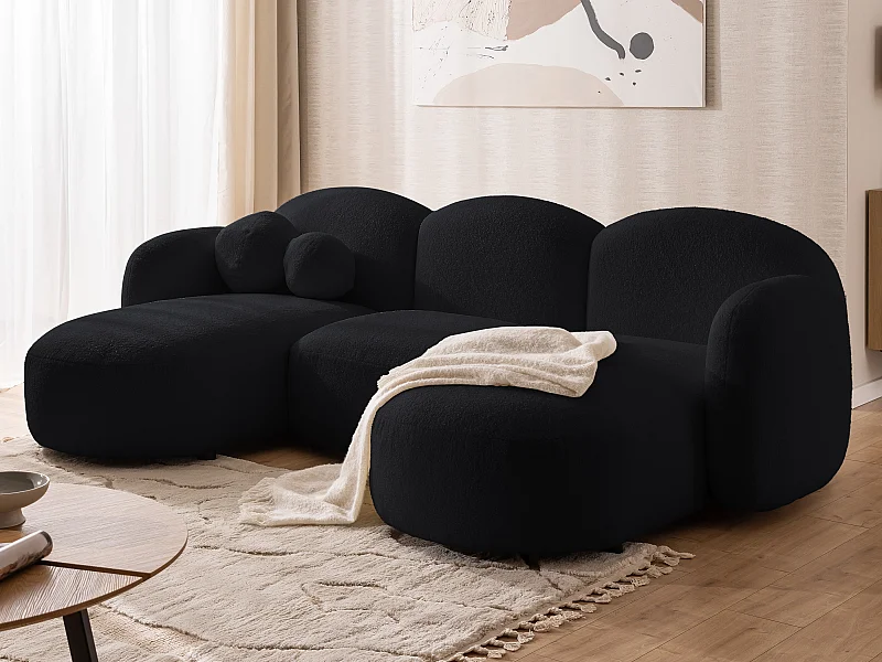Nuvola - Moderne Wohnlandschaft aus Schwarz Bouclé mit abgerundetem Design und hohem Sitzkomfort