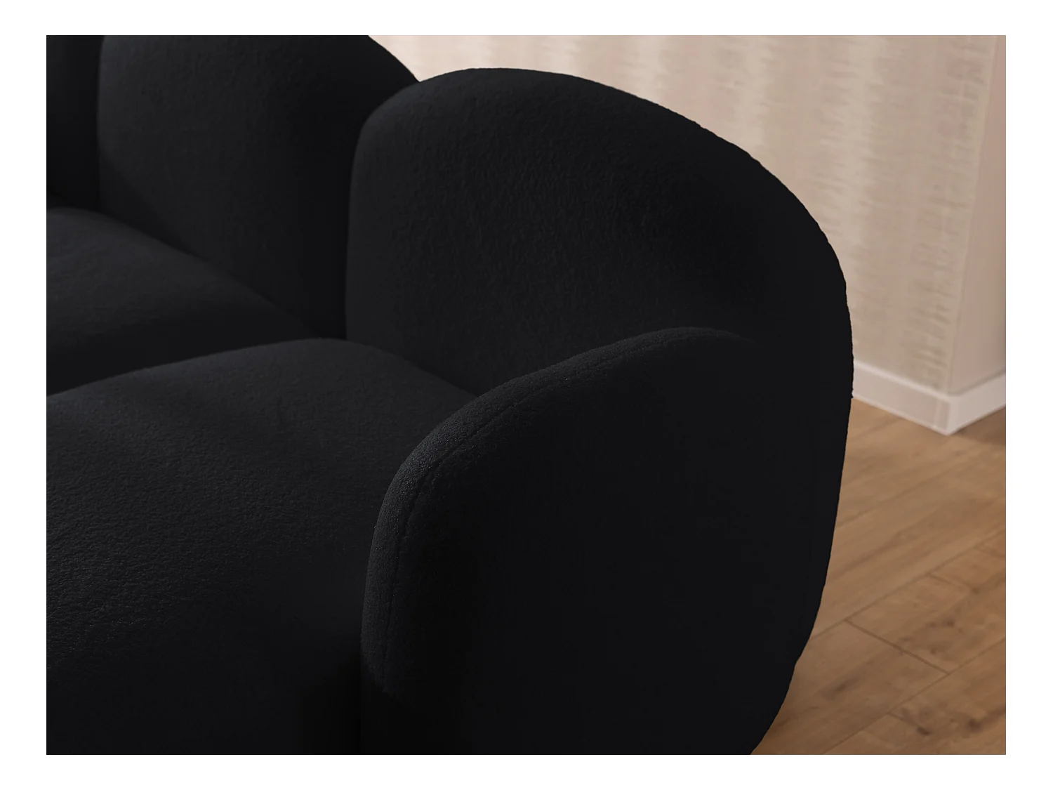 Nuvola - Moderne Wohnlandschaft aus Schwarz Bouclé mit abgerundetem Design und hohem Sitzkomfort