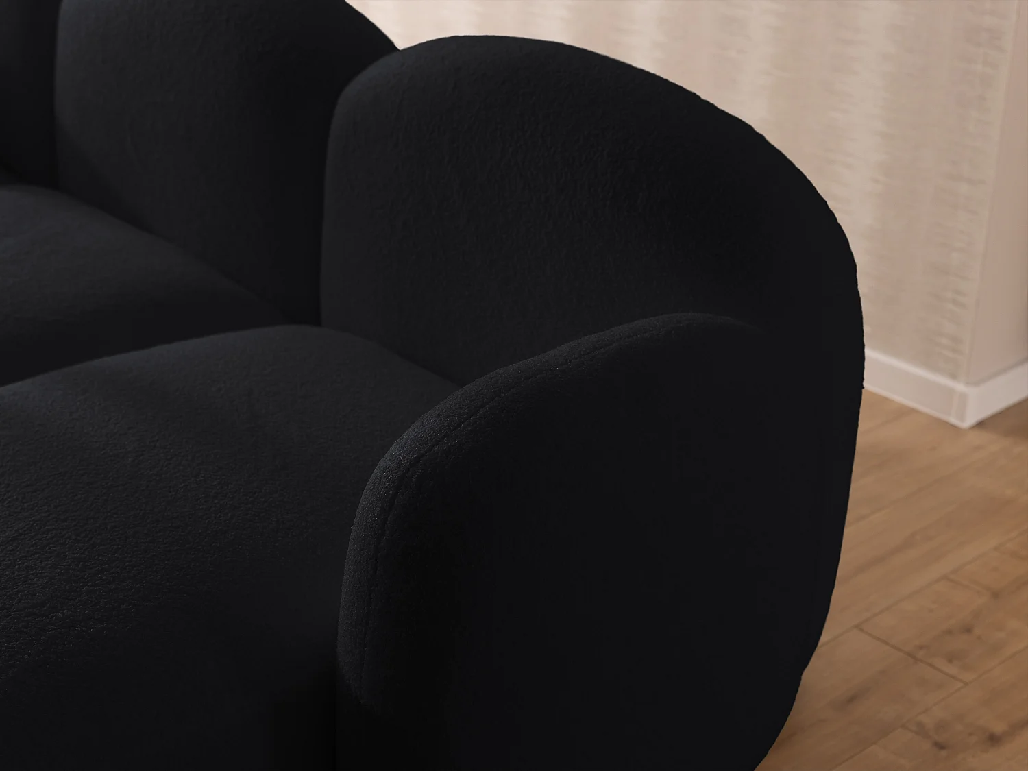 Nuvola - Moderne Wohnlandschaft aus Schwarz Bouclé mit abgerundetem Design und hohem Sitzkomfort