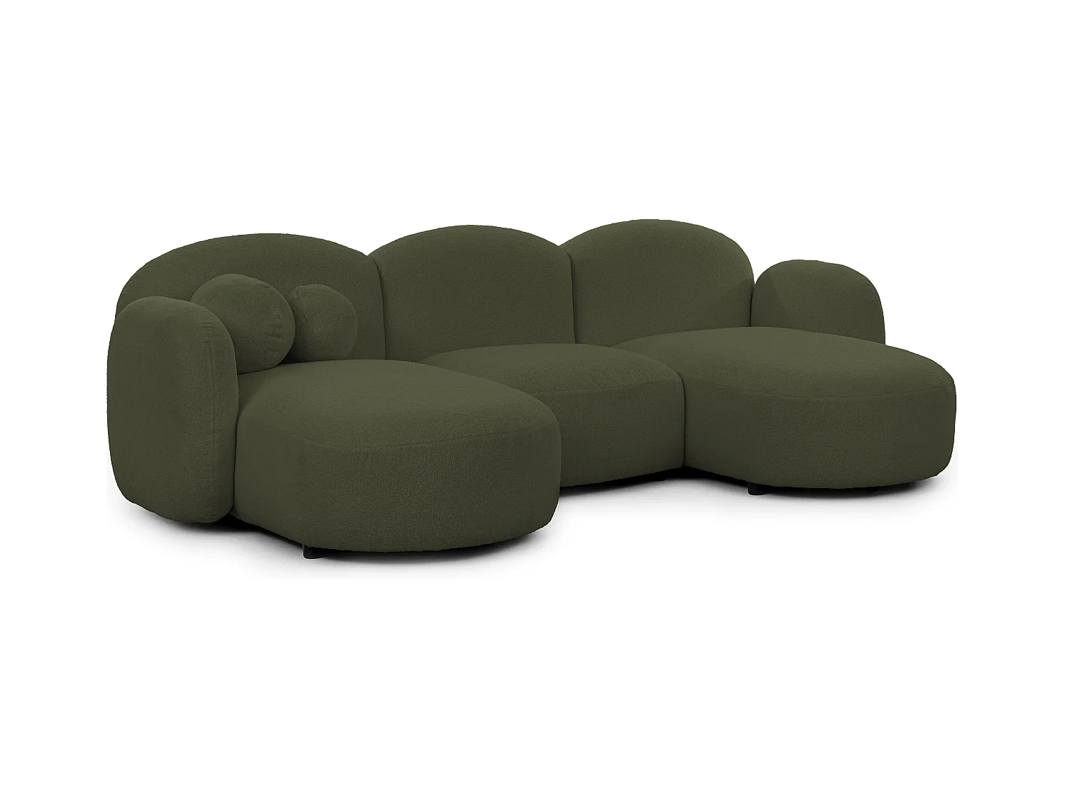 Nuvola - Moderne Wohnlandschaft aus Grün Bouclé mit abgerundetem Design und hohem Sitzkomfort