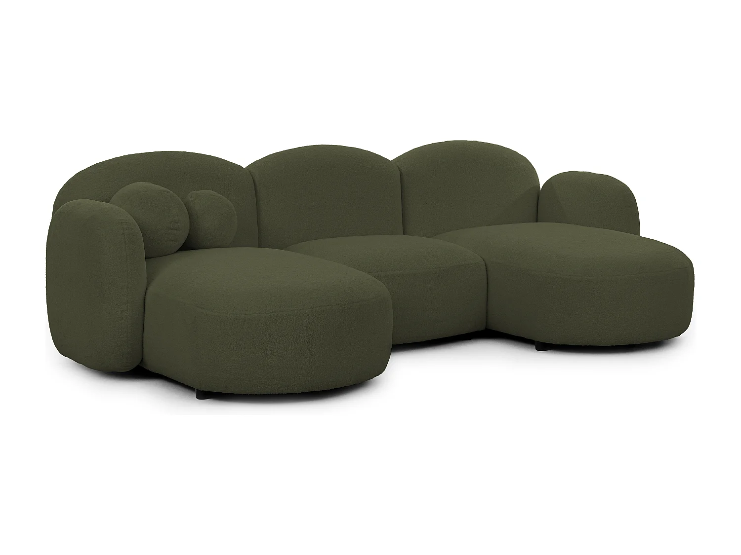 Nuvola - Moderne Wohnlandschaft aus Grün Bouclé mit abgerundetem Design und hohem Sitzkomfort