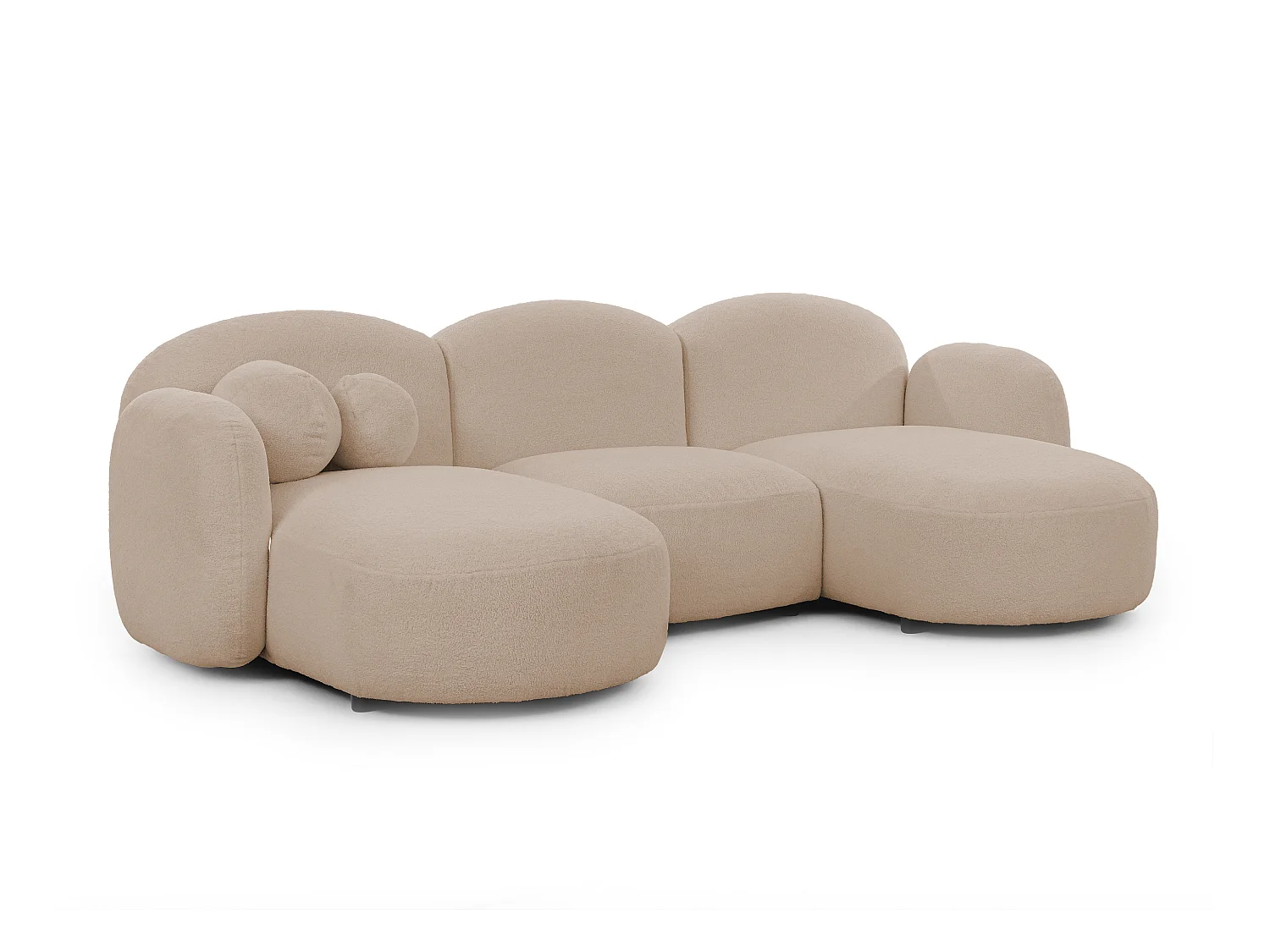 Nuvola - Moderne Wohnlandschaft aus Hellbeige Bouclé mit abgerundetem Design und hohem Sitzkomfort
