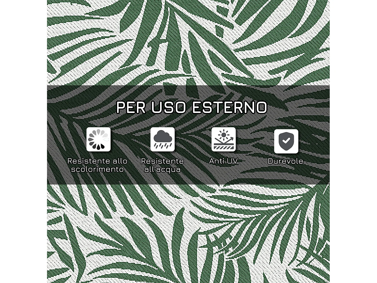 Tappeto esterno reversibile con fantasia a foglie 152x243 cm verde