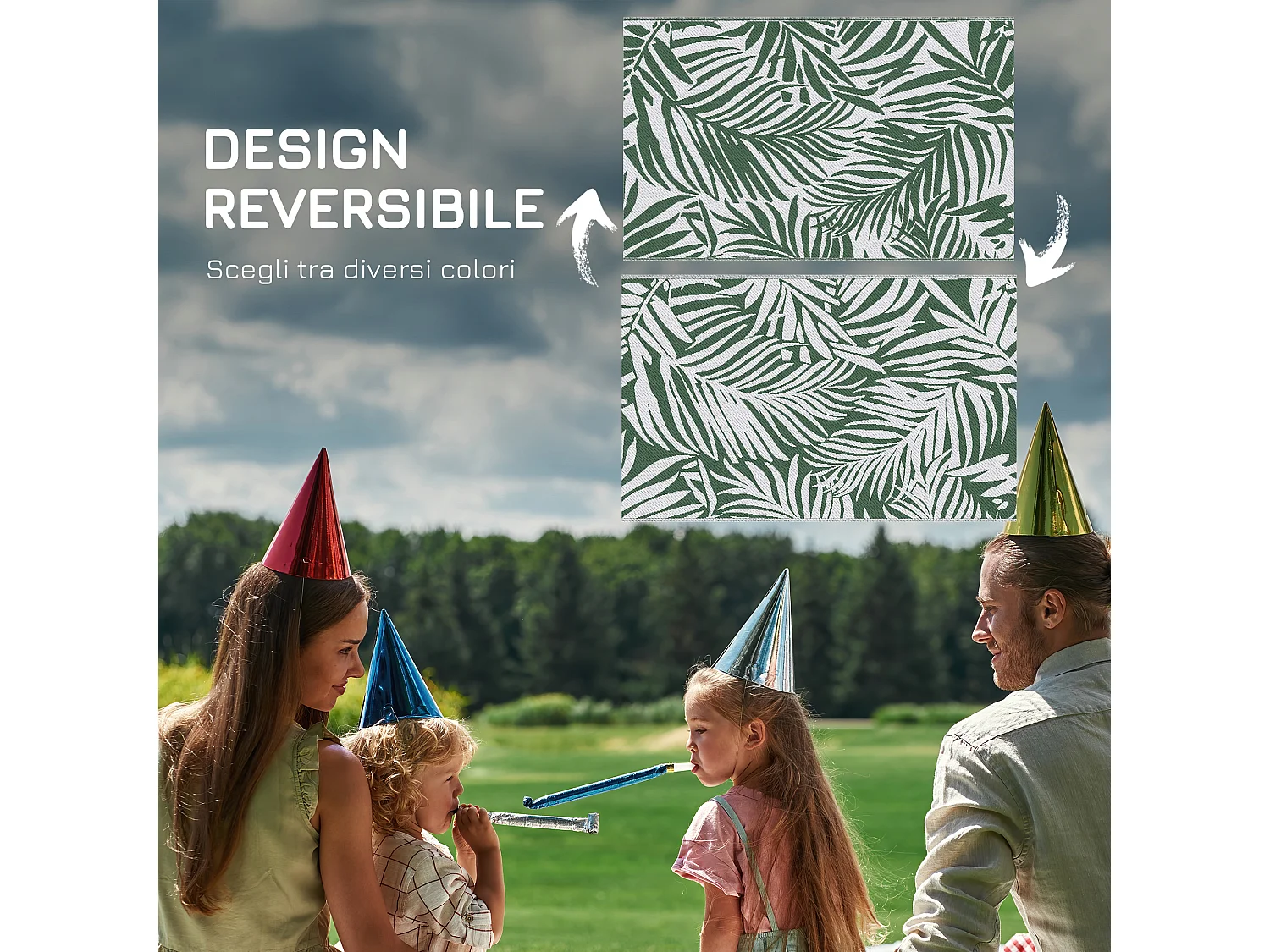 Tappeto esterno reversibile con fantasia a foglie 152x243 cm verde