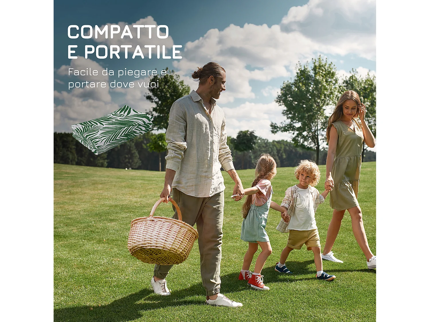 Tappeto esterno reversibile con fantasia a foglie 152x243 cm verde