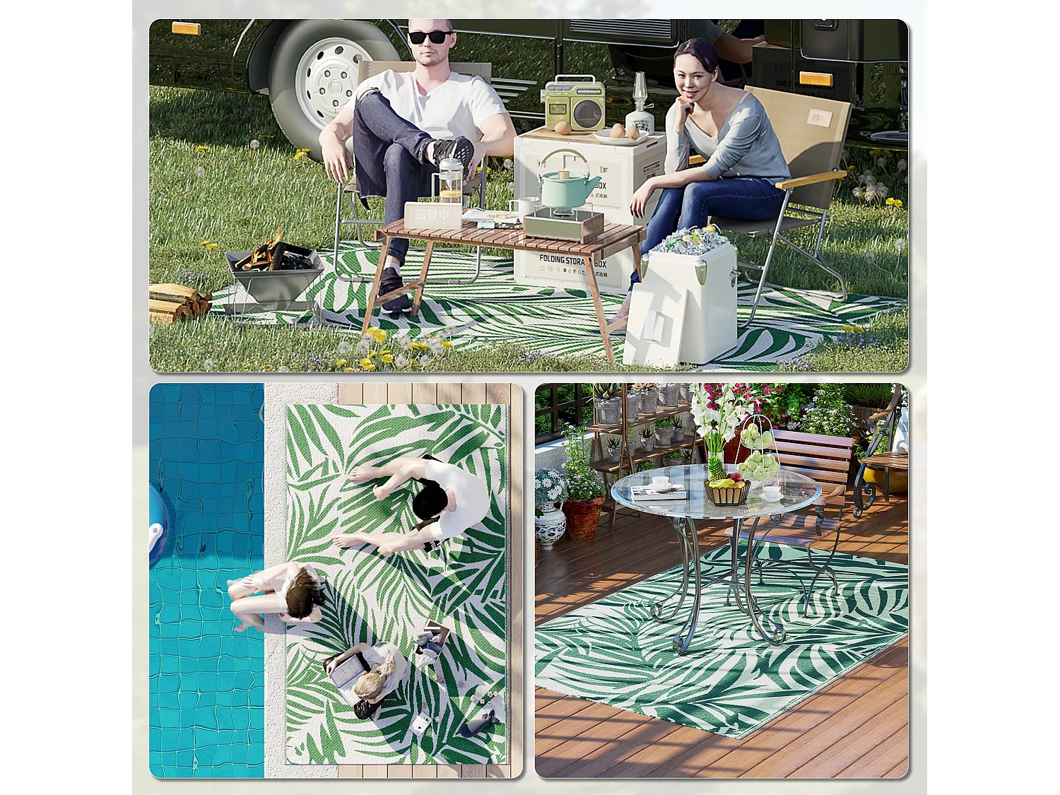 Tappeto esterno reversibile con fantasia a foglie 152x243 cm verde