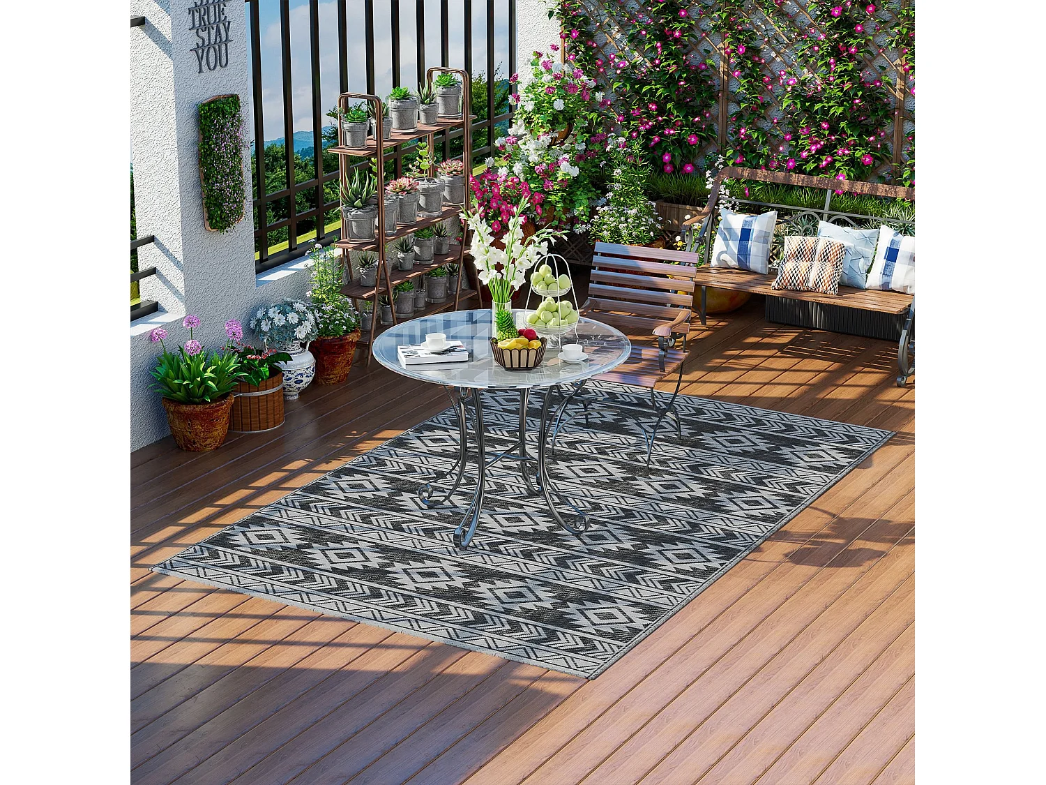 Tappeto per esterni in pp con design reversibile e pieghevole