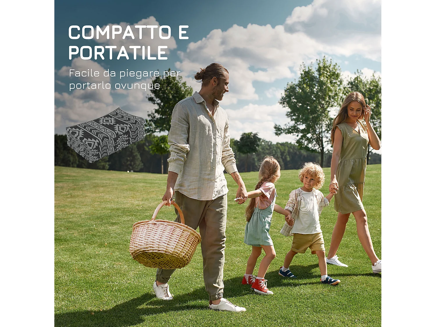 Tappeto per esterni in pp con design reversibile e pieghevole