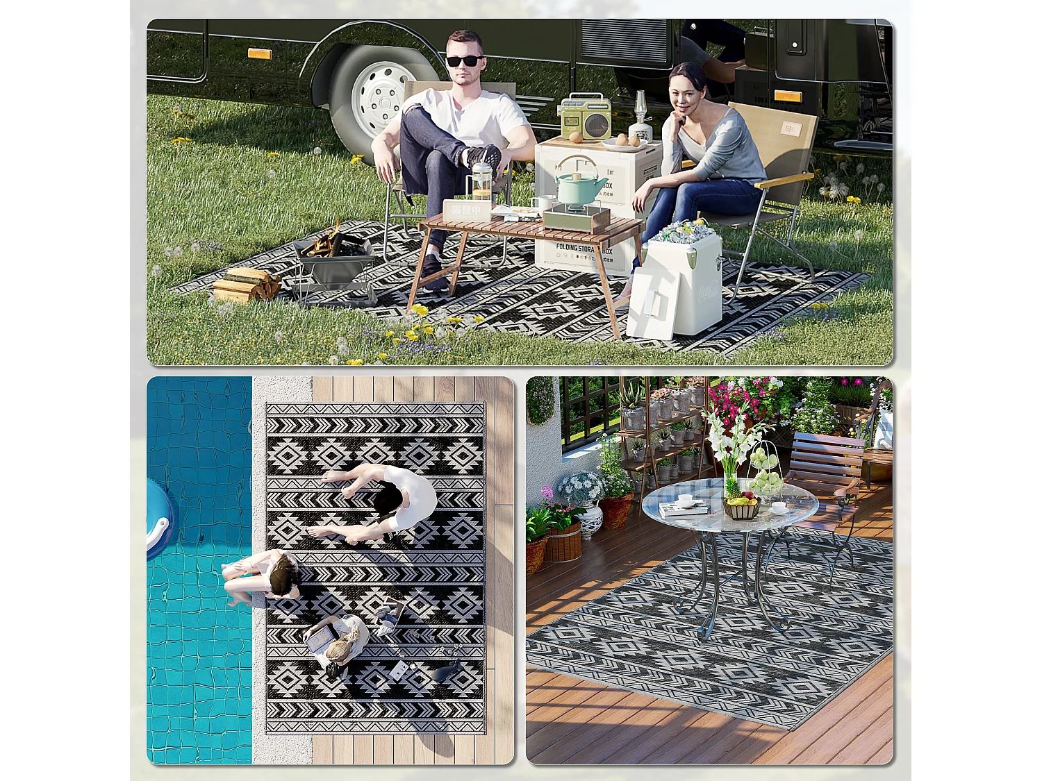 Tappeto per esterni in pp con design reversibile e pieghevole