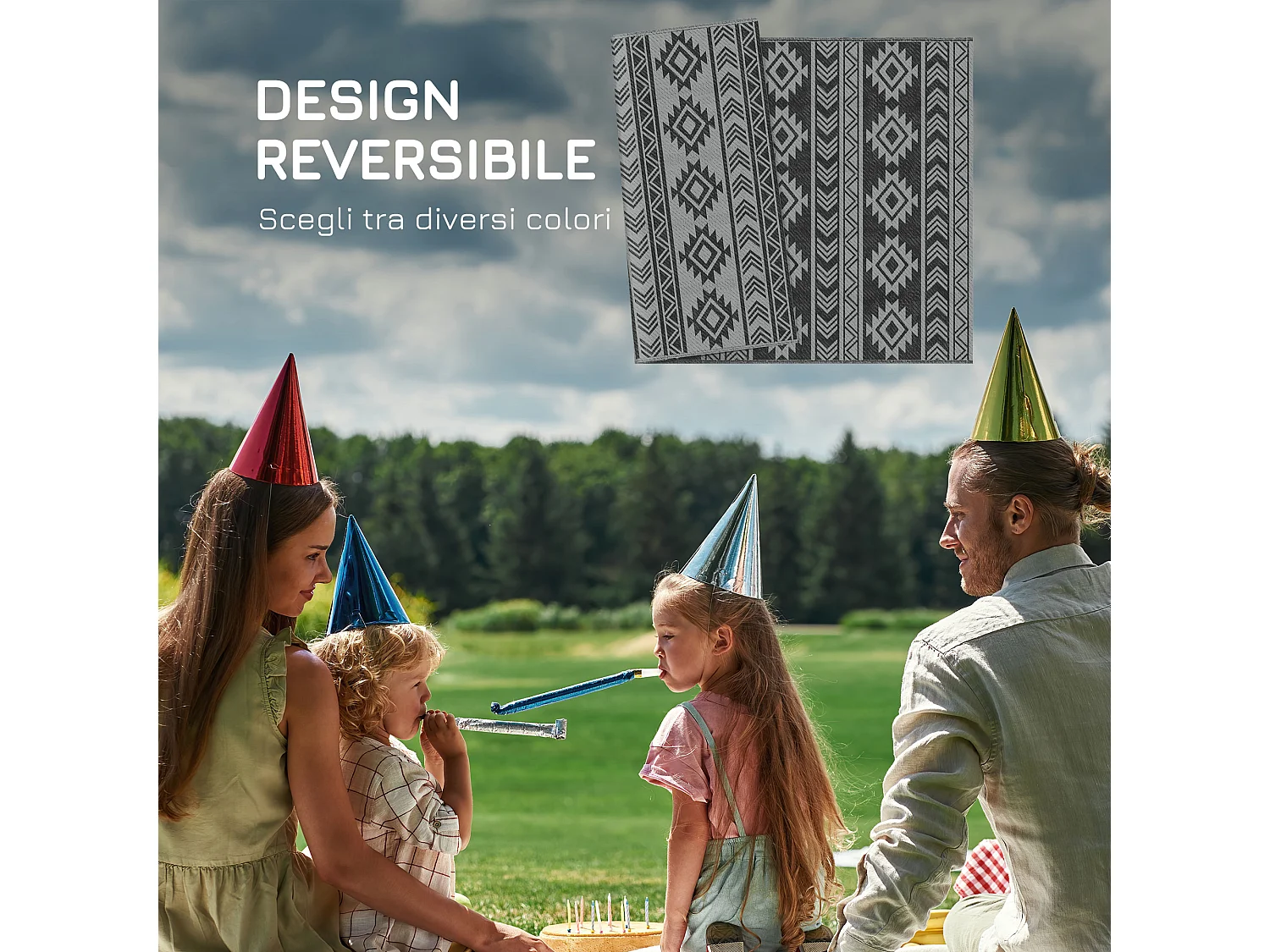 Tappeto per esterni in pp con design reversibile e pieghevole