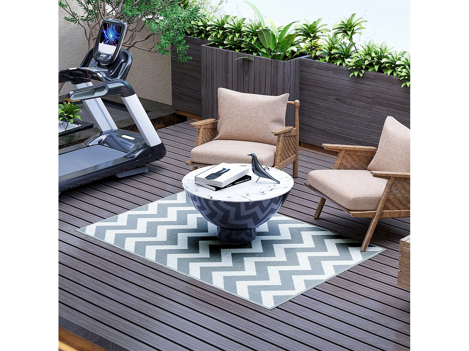 Tappeto esterno reversibile fantasia geometrica 1.8x1.2m grigio