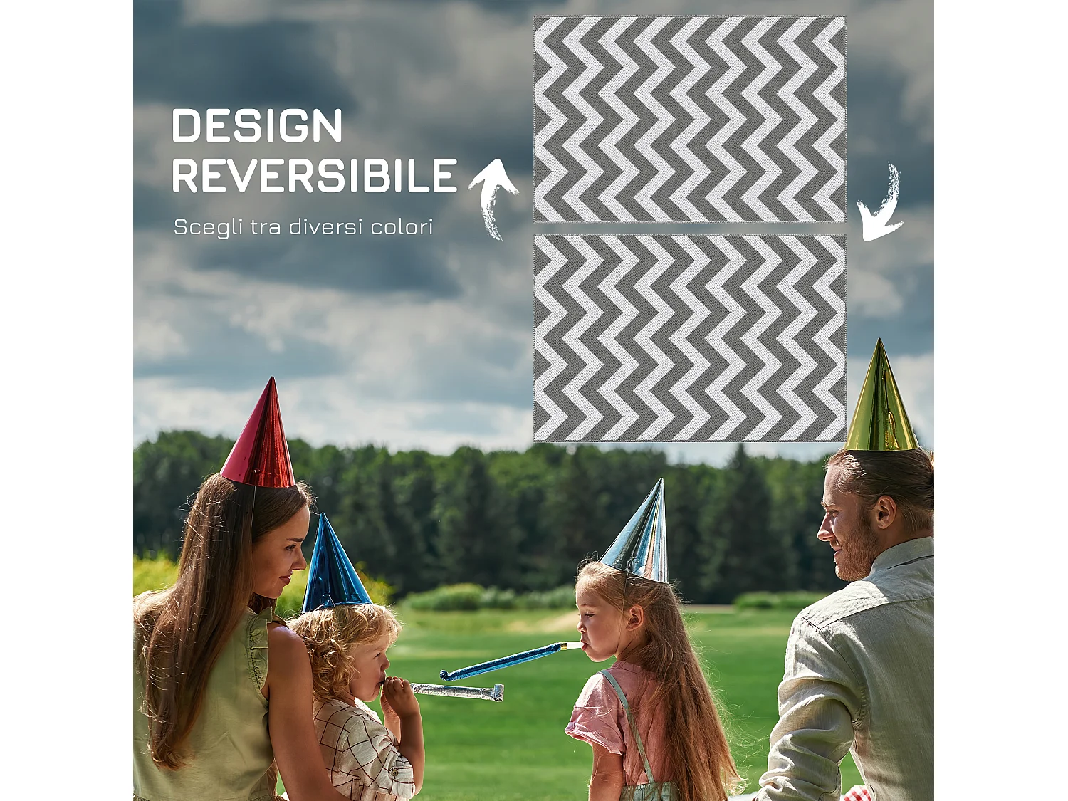 Tappeto esterno reversibile fantasia geometrica 1.8x1.2m grigio