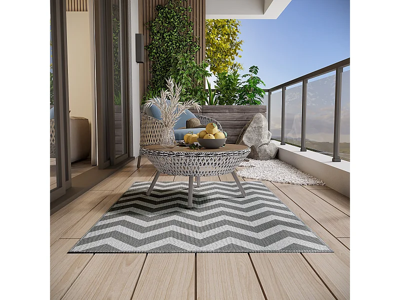 Tappeto esterno reversibile fantasia geometrica 1.8x1.2m grigio