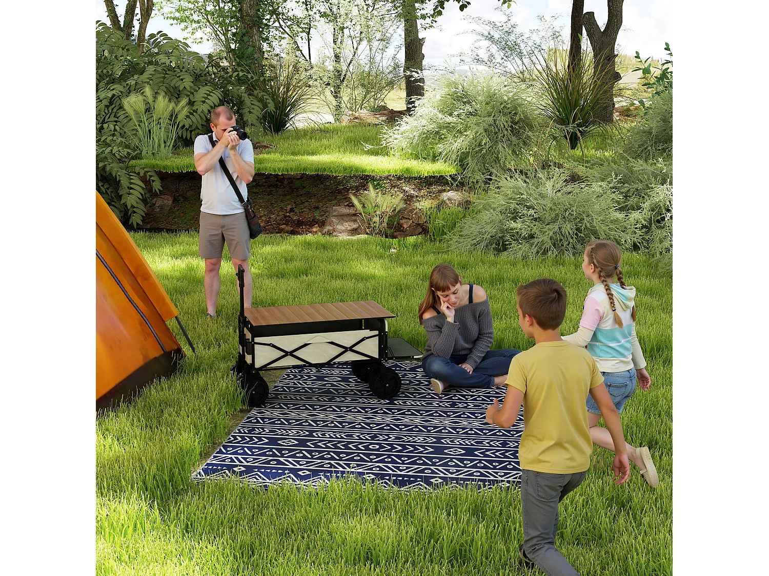 Tappeto da esterno reversibile con borsa 1.8x2.7cm blu e bianco