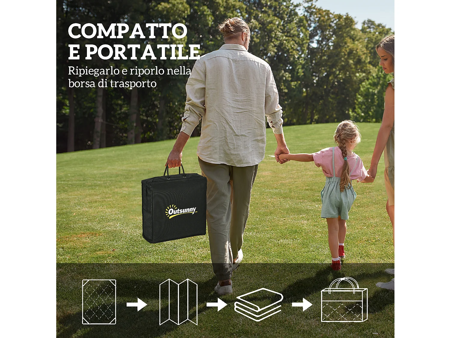 Tappeto da esterno reversibile con borsa 1.8x2.7cm blu e bianco