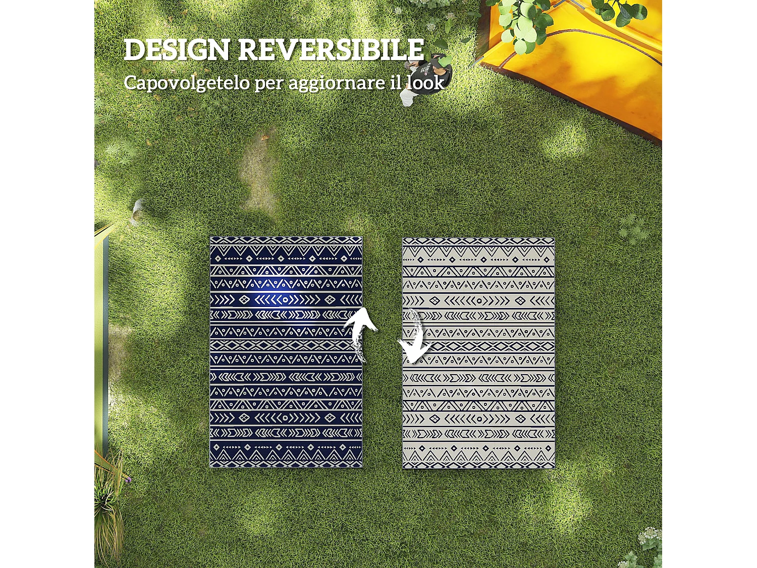 Tappeto da esterno reversibile con borsa 1.8x2.7cm blu e bianco