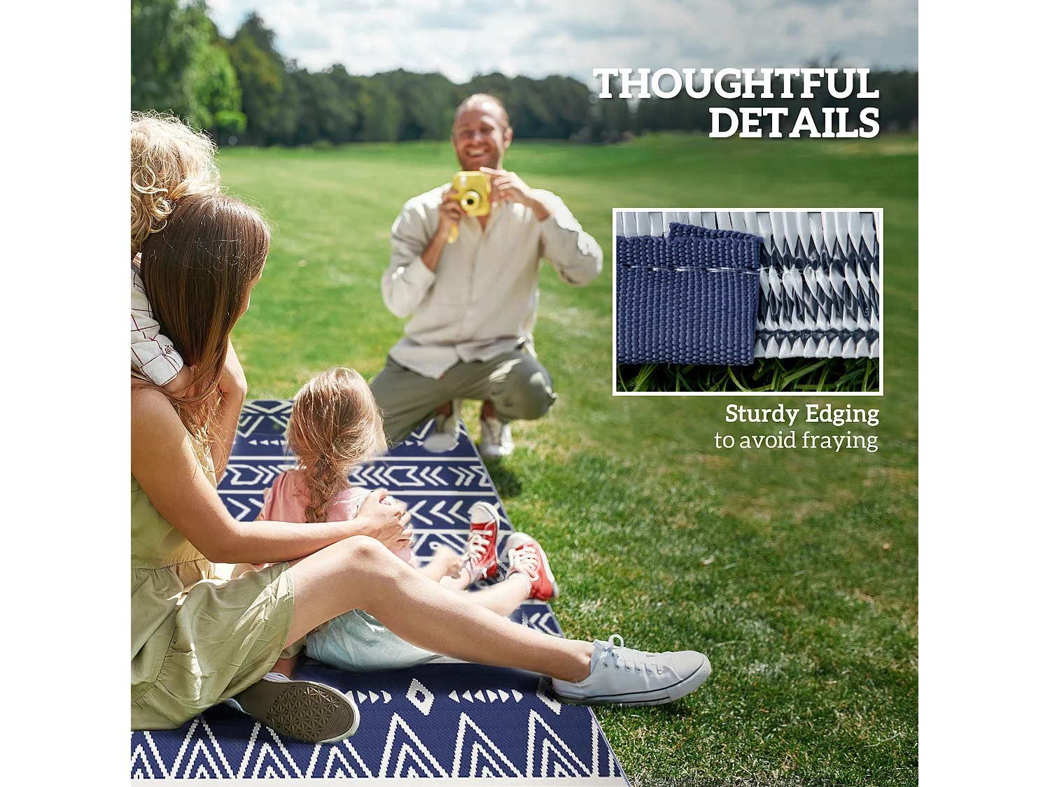 Tappeto da esterno reversibile con borsa 1.8x2.7cm blu e bianco