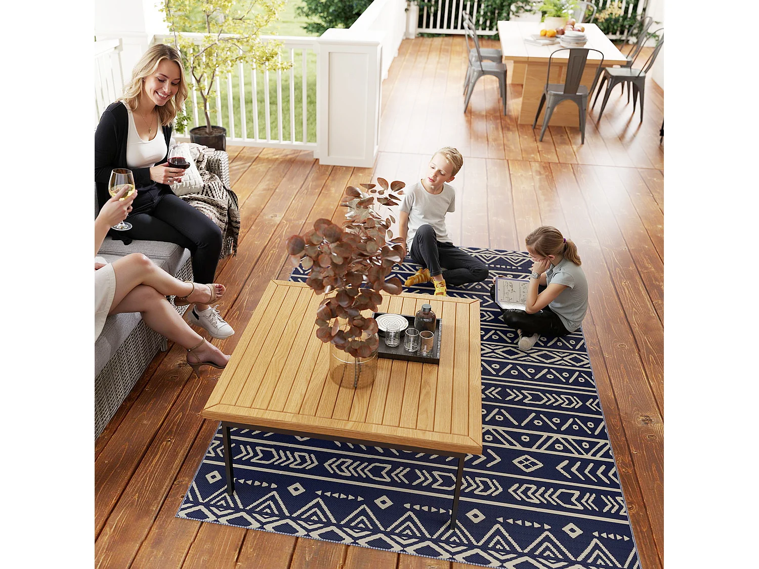 Tappeto da esterno reversibile con borsa 1.8x2.7cm blu e bianco