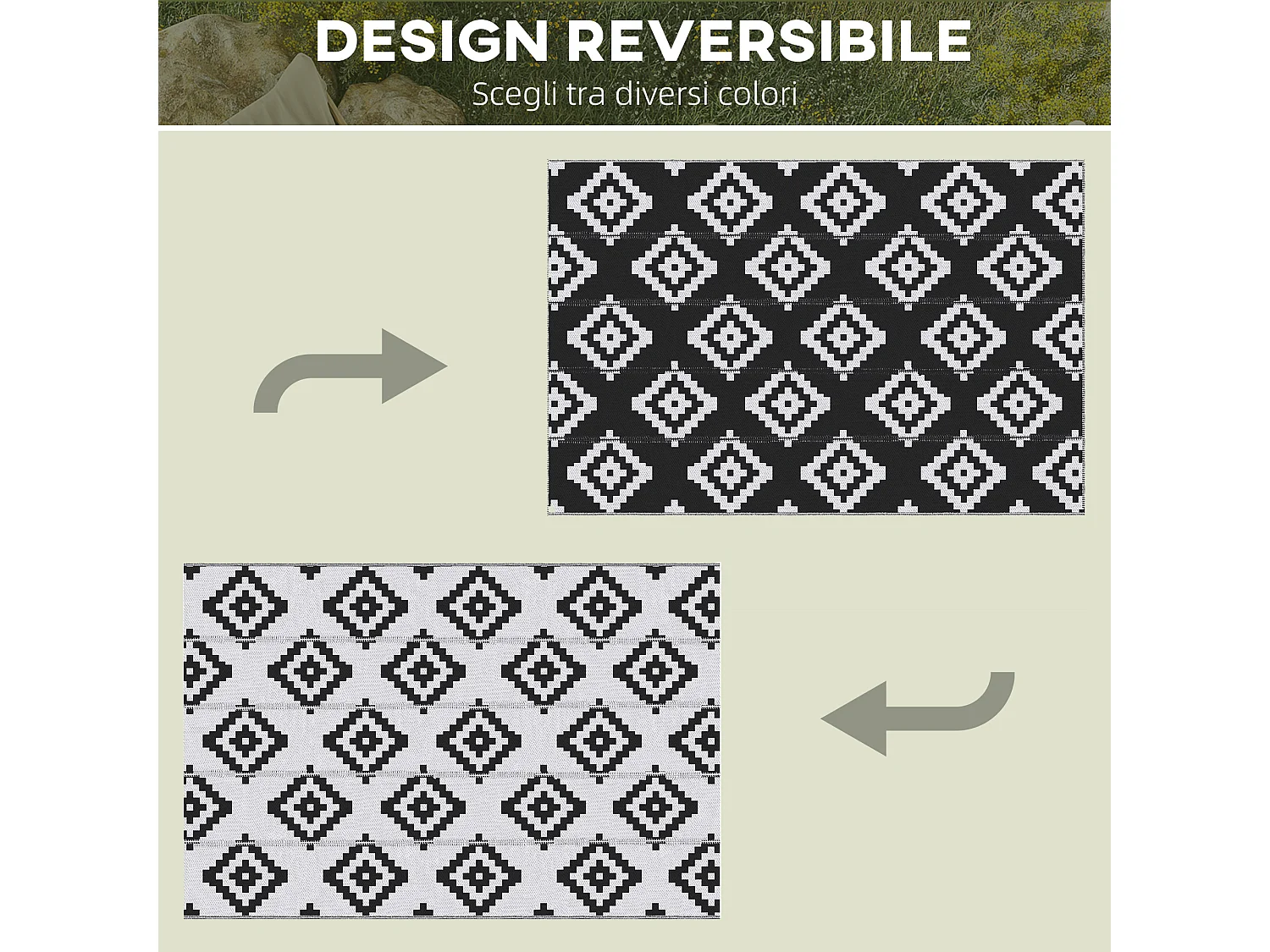 Tappeto esterno reversibile fantasia geometrica 2.74x1.82m nero