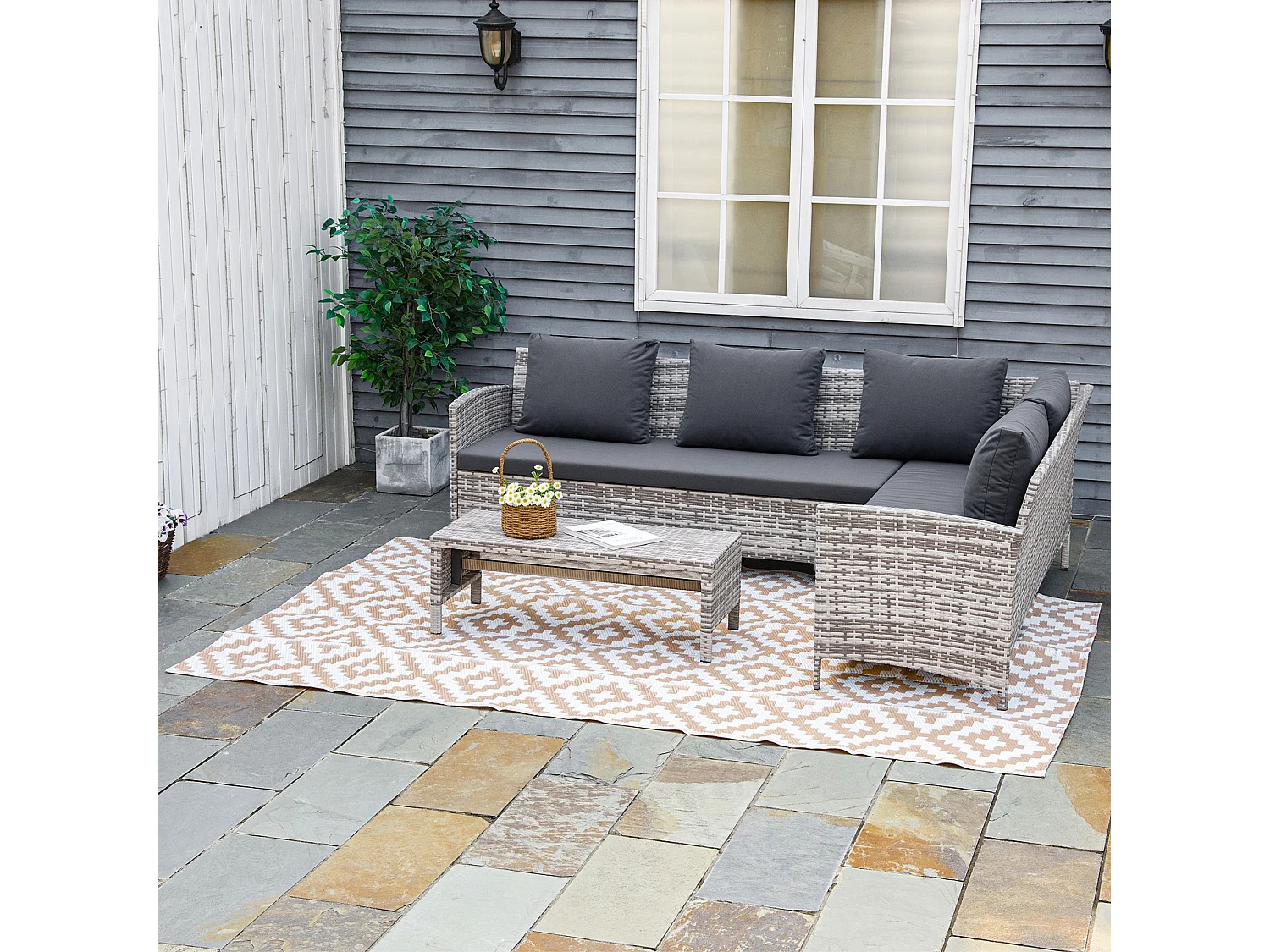 Tappeto esterno reversibile fantasia geometrica 2.74x1.82m caffè