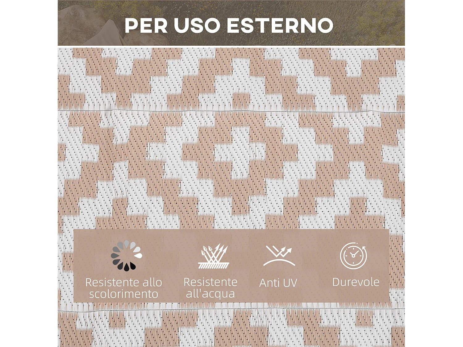 Tappeto esterno reversibile fantasia geometrica 2.74x1.82m caffè