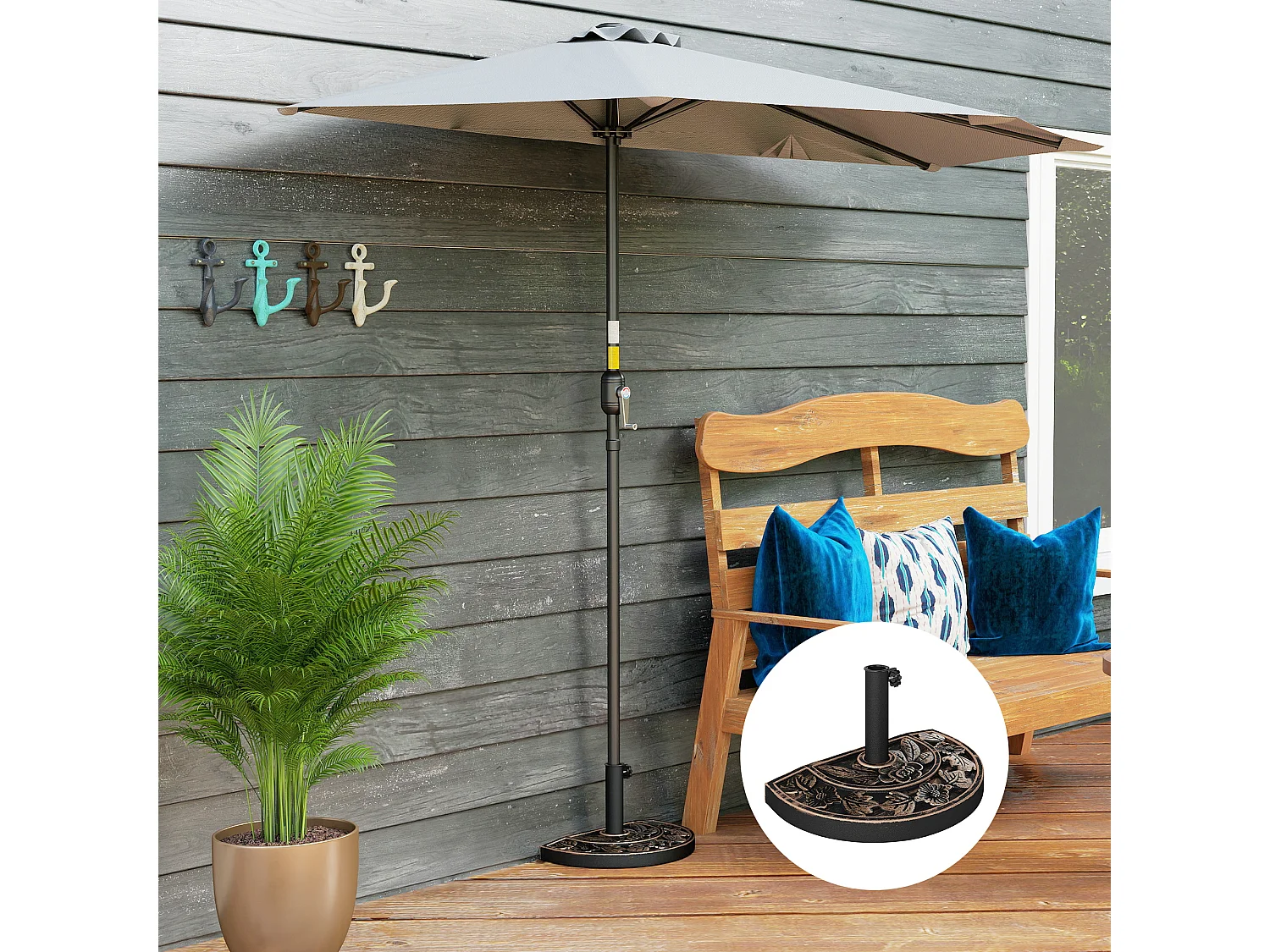 Mezza base per ombrellone da giardino con manopola colore bronzo