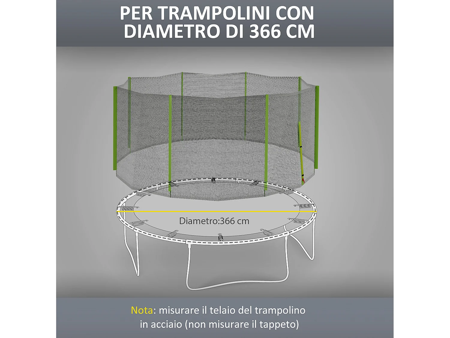 Rete protettiva per trampolini a 8 pali in pe nero e verde
