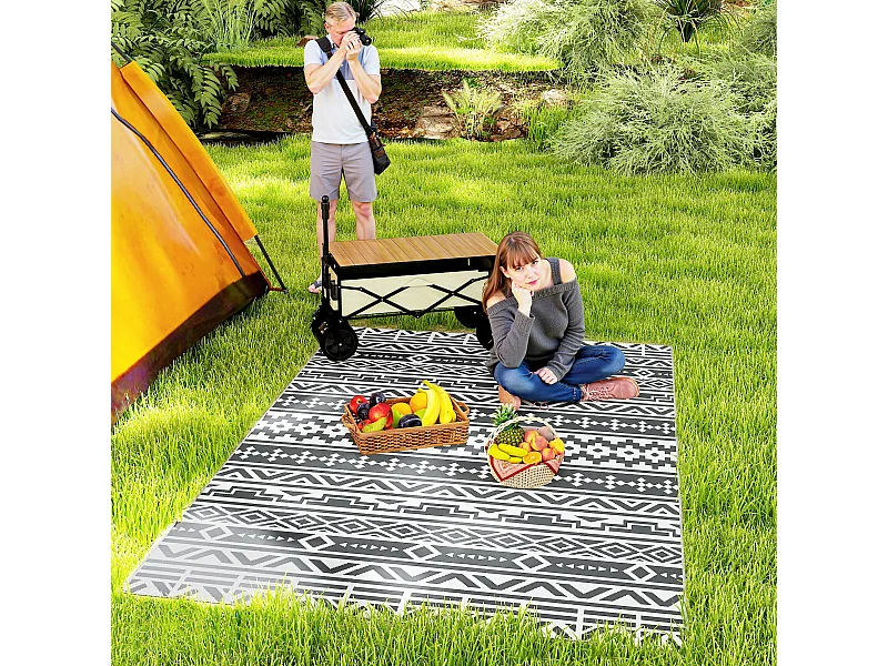 Tappeto da esterno reversibile con borsa 1.8x2.7cm grigio e bianco