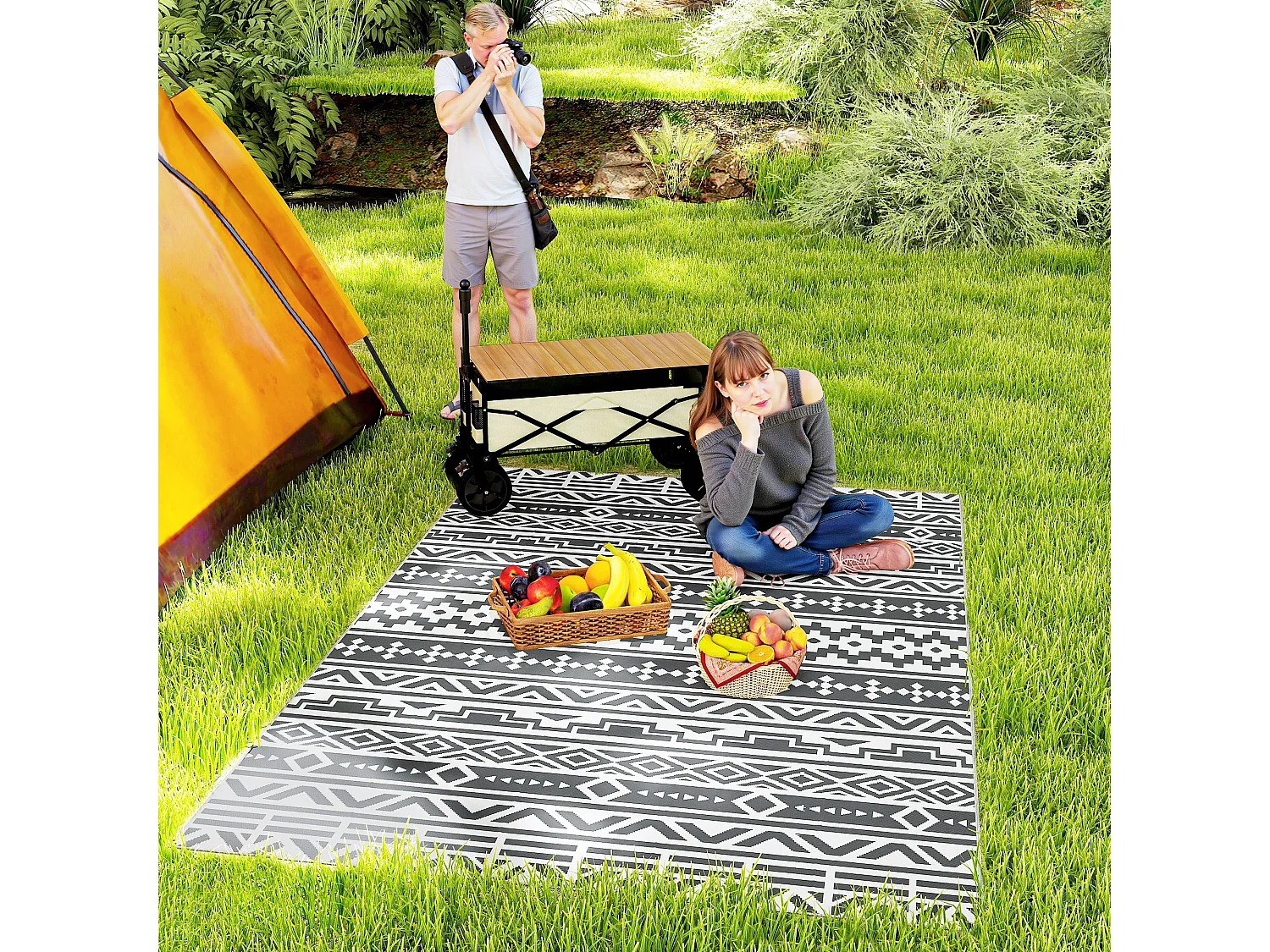 Tappeto da esterno reversibile con borsa 1.8x2.7cm grigio e bianco