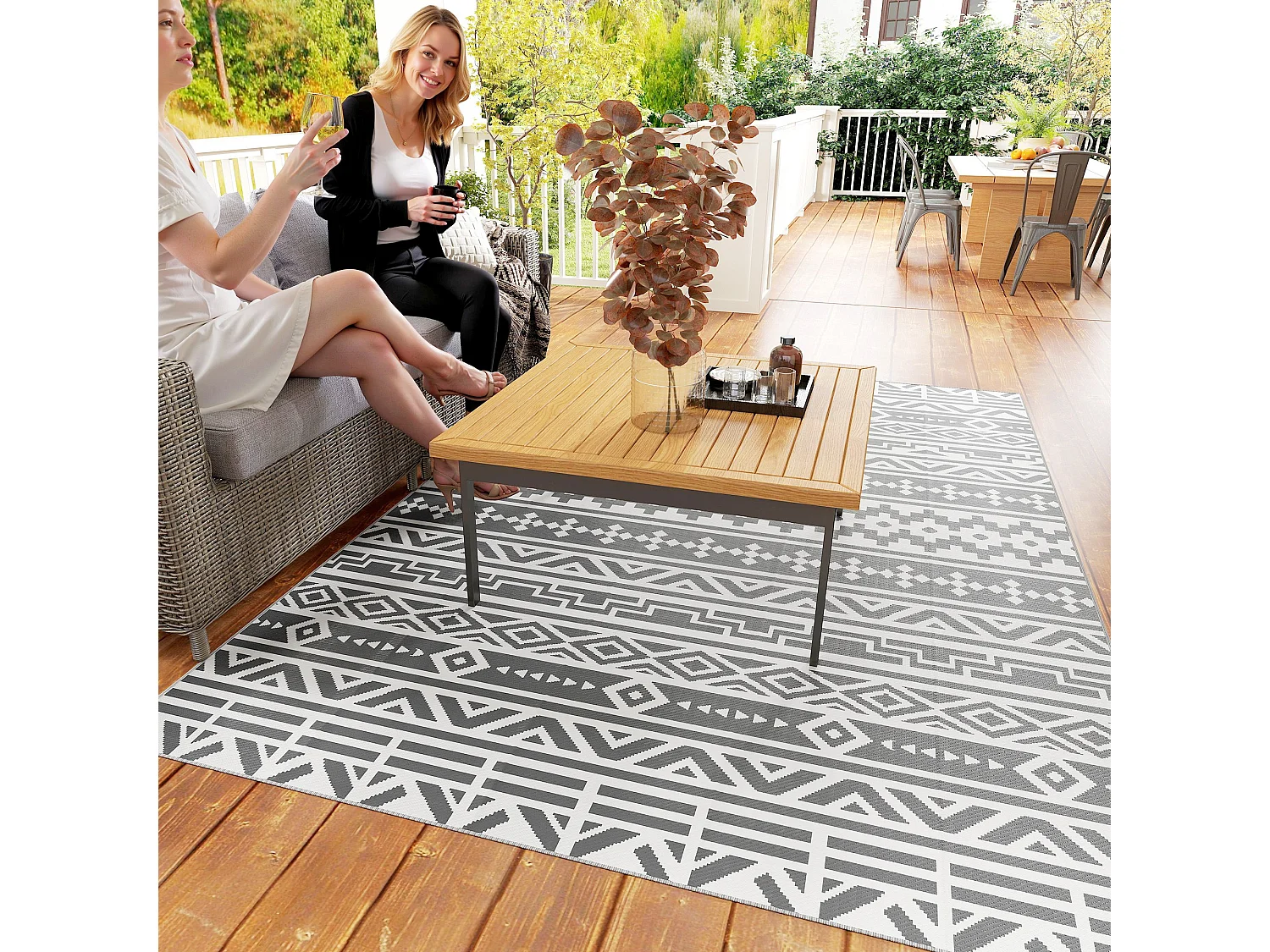 Tappeto da esterno reversibile con borsa 1.8x2.7cm grigio e bianco