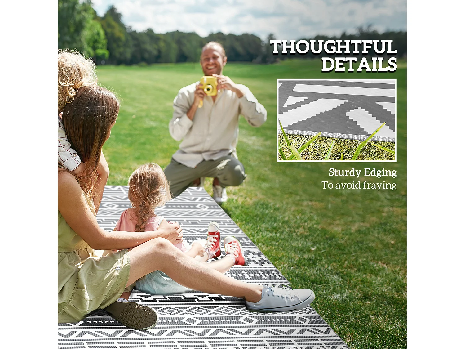 Tappeto da esterno reversibile con borsa 1.8x2.7cm grigio e bianco