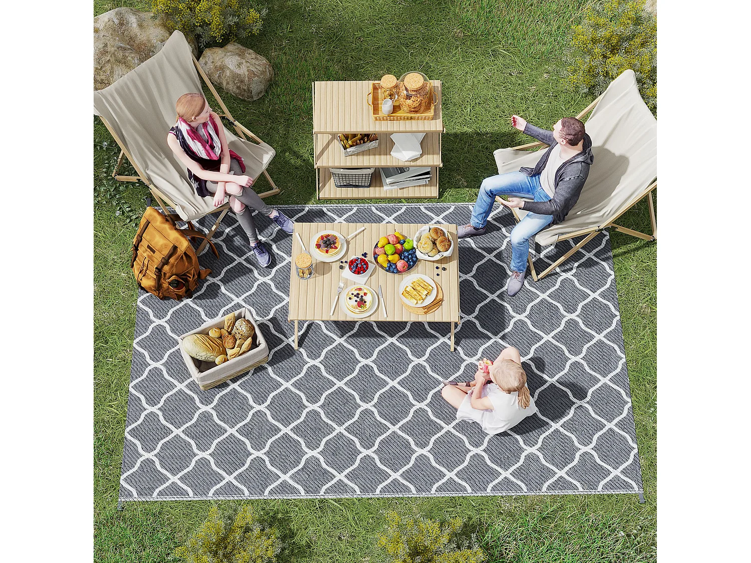 Tappeto per esterno 182x274 cm reversibile con borsa grigio chiaro