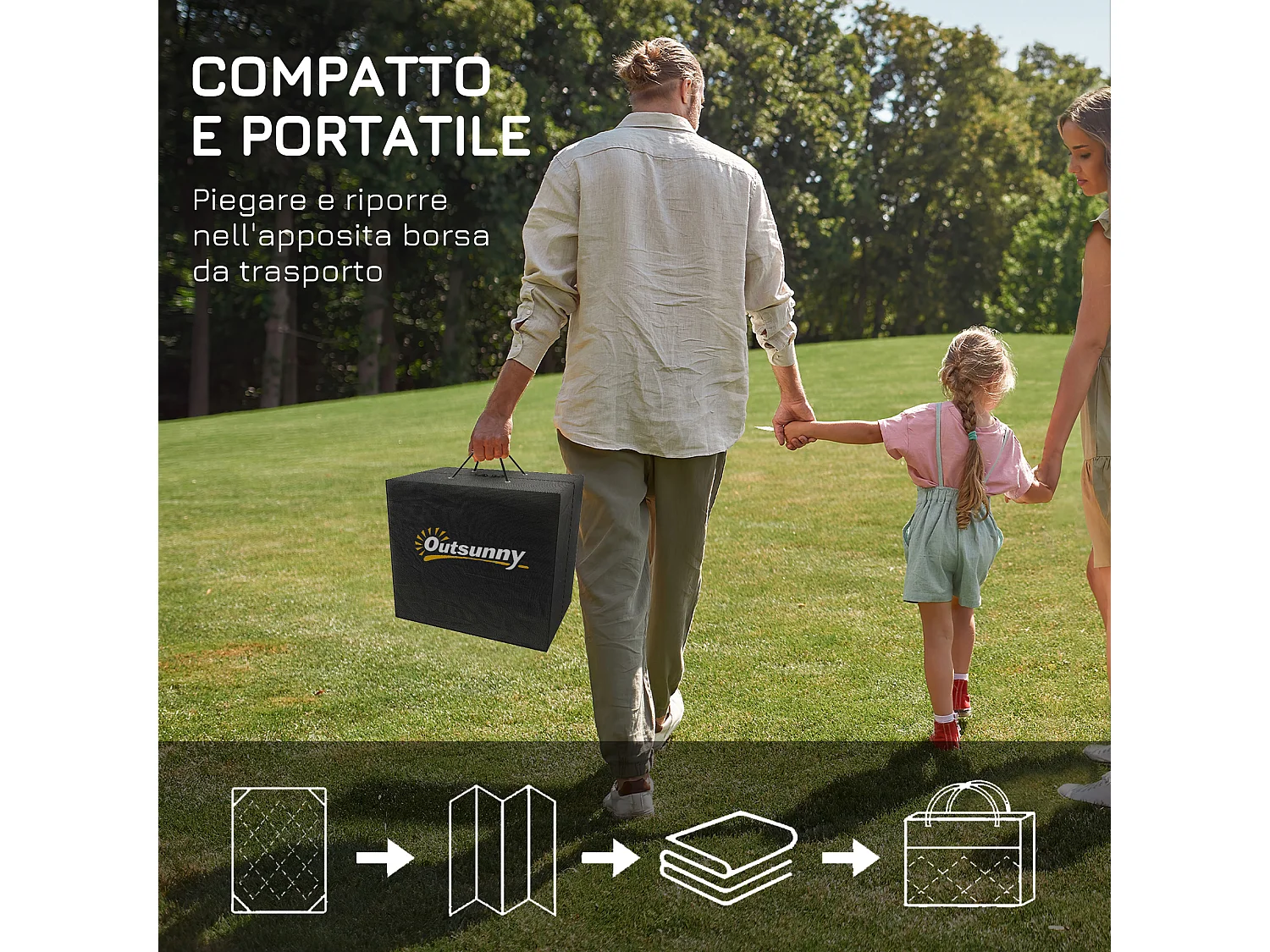 Tappeto per esterno 182x274 cm reversibile con borsa grigio chiaro