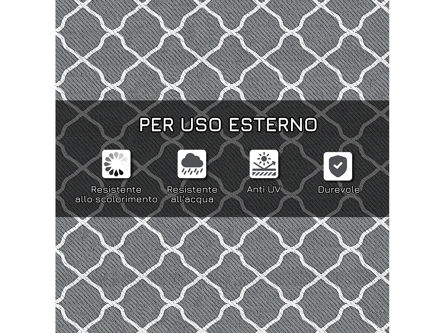 Tappeto per esterno 182x274 cm reversibile con borsa grigio chiaro