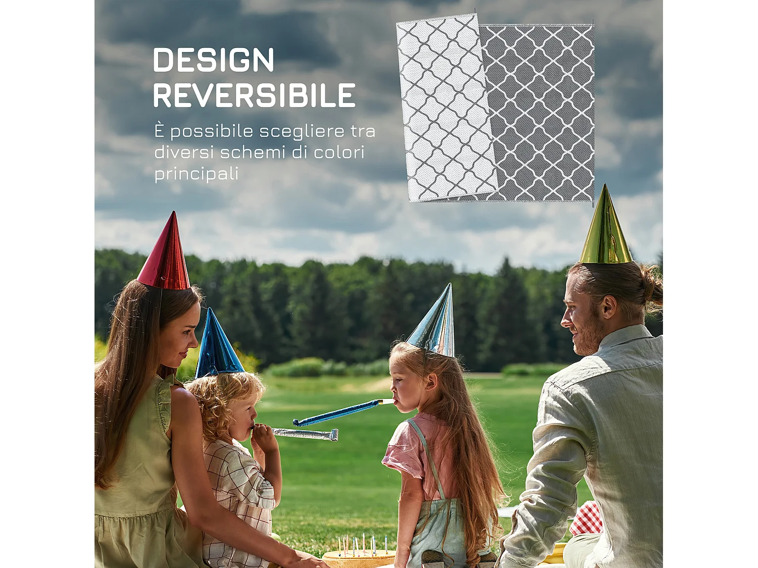 Tappeto per esterno 182x274 cm reversibile con borsa grigio chiaro