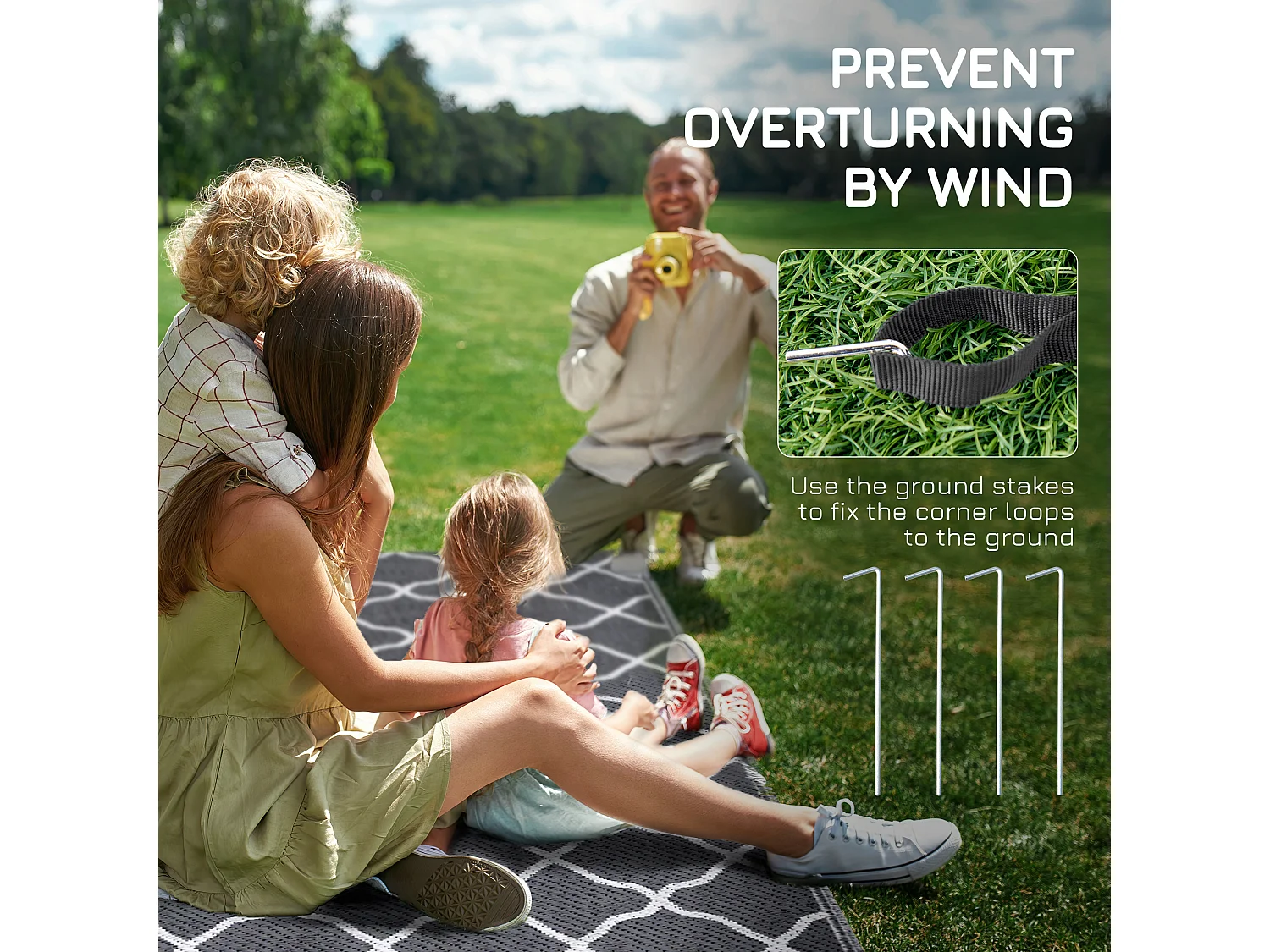 Tappeto per esterno 182x274 cm reversibile con borsa grigio chiaro